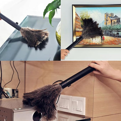 2pcs Feather Duster, Retractable Handle Fluffy and Natural Feather Duster Intrior/Extrior Cleaner for Blinds, Kitchen, Keyboard, Office Cleaning Supplies(Color:Black)