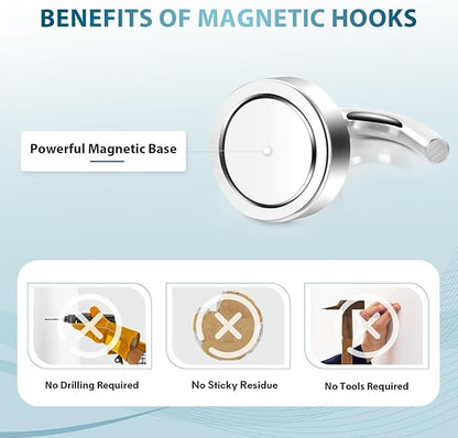 Neosmuk Magnetic Hooks, Heavy Duty 30lb+ Strong Magnet Hook for Cruise Cabins, Cruise Ship Essentials for Hanging, Metal Wall Refrigerator Hangers (Silver White, 15 Pack)