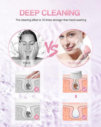 Electric Facial Cleansing Brush for Women, 3-in-1 Face Cleanser and Exfoliator Brush with 3 Brush Heads, 2 Speeds, Waterproof Spin Brush, Travel Size Case, Perfect for Valentine's Day (Pink)