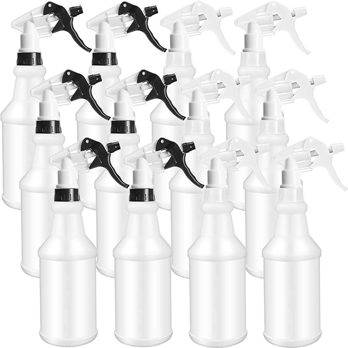 Eccliy 12 Pcs 16 Oz Plastic Spray Bottle, Adjustable Empty Reusable Sprayer for Cleaning, Planting, Water, Bathroom and Kitchen, BBQ, Commercial and Residential (Original,Black,White)