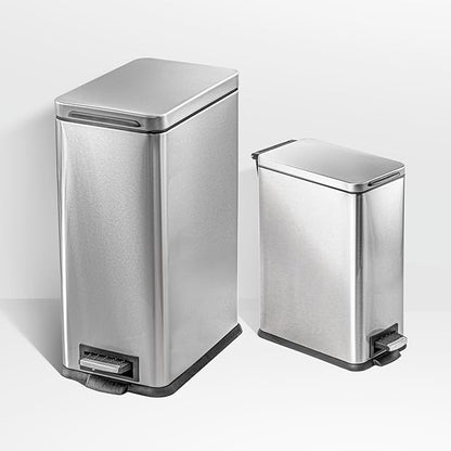 Home Zone Living 8 Gallon and 3 Gallon Slim Stainless Steel Trash Can Combo Set with Soft-Close Lid and Bag Tuck Design, Silver