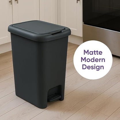 Superio 2-Pack 6.5L Slim Step & Push Trash Can - Dual Opening, Smooth Matte Finish, Durable Plastic (9.5"x7"x11.5") - Black