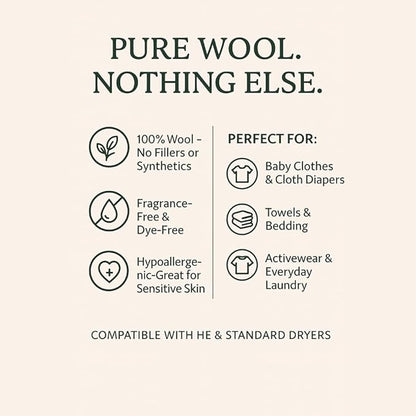 Wool Dryer Balls - 100% New Zealand Sheep Wool - Natural Fabric Softening, Reduces Clothing Wrinkles (6 Pack)