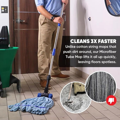 Commercial Mop Head Replacement – 1 Pack Large Green Microfiber Tube Mop (18 oz.) | Industrial Wet Mops | Washable Refill, Reusable, Heavy Duty, Looped End Mopheads | Hardwood, Concrete