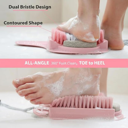Efforest Shower Foot Scrubber Mat with Pumice Stone - Cleans, Smooths & Removes Dead Skin on Foot Without Bending, Foot Callus Remover with Non-Slip Suction Cups (Pink)