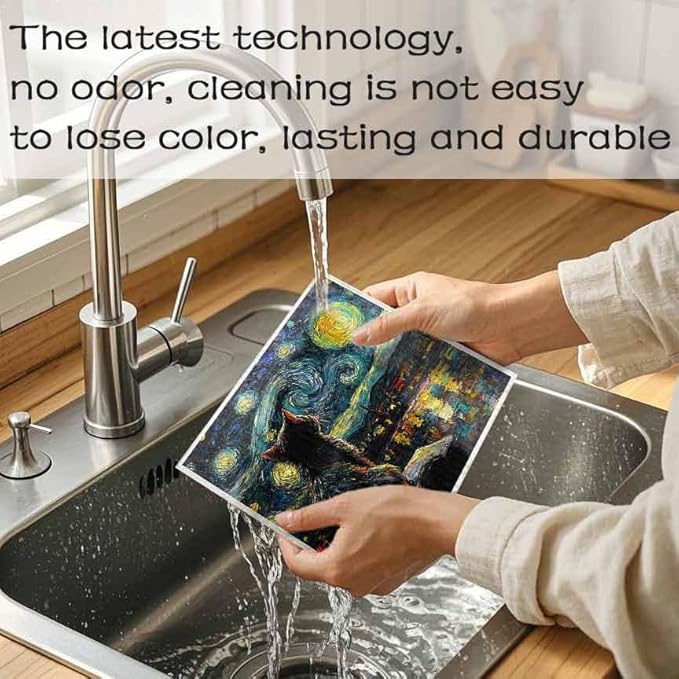 Swedish Dishcloths for Kitchen – 6 Pack Cellulose Reusable Cleaning Paper Towels – Soft, Quick-Drying, Washable Dish Rags for Kitchen, Counters & More (Cat)