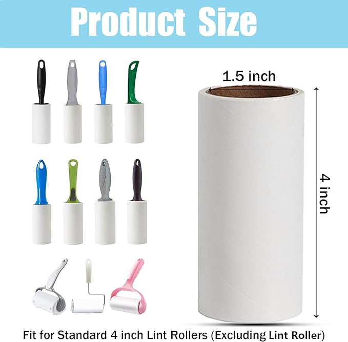 Rgqphantom Lint Roller Refills,Extra Sticky Lint Roller Replacement Refills Only, Inside Diameter 1.5 inch, 60 Sheets per Roll (Pack of 20, Total 1200 Sheets, 4 inch)