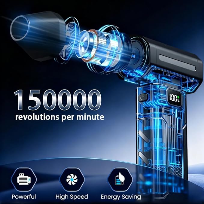 Electric Air Duster, 150000RPM Cordless Air Duster, 5-Gear Adjustable Mini Blower with Fast Charging, Dust Blower for Computer, Keyboard, House, Outdoor and Car