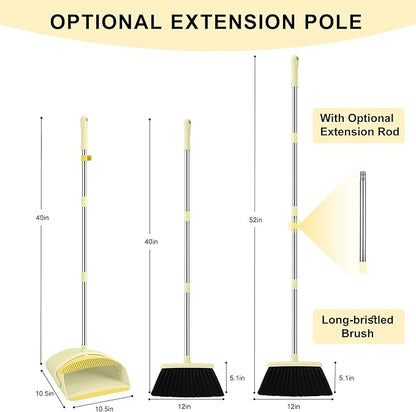 BSKLIN Broom and Dustpan Set House Brooms for Sweeping Indoor Collapsible Broom and Dust Pan Combo for Home Office Kitchen Lobby Floor Pet Hair (Small-Yellow)