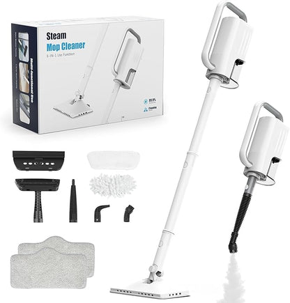 6-in-1 Steam Mop, 1200W Rotated Steam Cleaner for Home, 2 Modes, 400ML Removable Tank, 23FT Power Cord, 2 Pads, Multi-Surface Steamer for Hard Floor, Laminate Floor, Tiles Cleaning (First Frost)