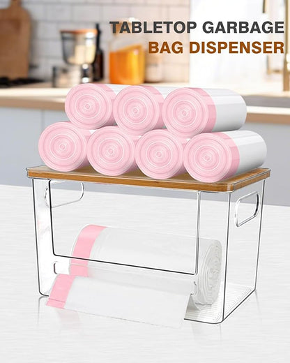 Trash Bag Dispenser 2 Pack, Stackable Acrylic Garbage Bags Dispenser with Bamboo Lid, Extra Large Clear Under Sink Organizer for 13/30/33 Gallon Bags, Kitchen, Cabinet, Laundry Room Storage