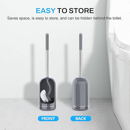SetSail Toilet Brush and Holder Set, Compact Size Curved Toilet Bowl Brush for Bathroom Deep Cleaning with Stainless Steel Handle Toilet Cleaner Brush, Grey-2p