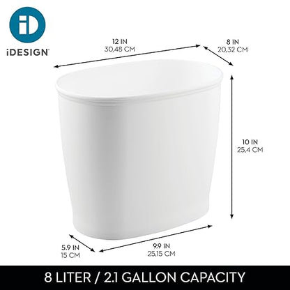 iDesign Slim Plastic Bathroom Trash Can, Small Garbage Bin for Bedroom, Office, Desk, Dorm, 2-Pack, White