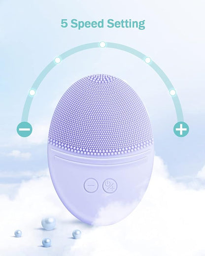 EZBASICS Facial Cleansing Brush Made with Ultra Hygienic Soft Silicone, Waterproof Sonic Vibrating Face Brush for Deep Cleansing, Gentle Massaging, Inductive Charging (Violet) 1 Pack+5 Speed Settings