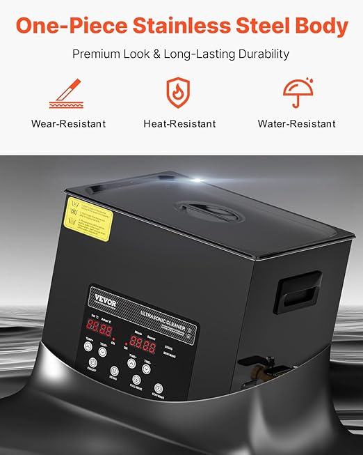 VEVOR Ultrasonic Cleaner, 10L, 600W Heating Power Ultra Sonic Cleaning Machine with Gentle Mode & Upgraded Degassing, 4 PCS Transducers, 40kHz Industrial Ultrasound Cleaner for Jewelry, Beakers, Tools