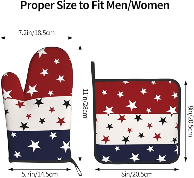 Red White and Blue Oven Mitts and Pot Holders Sets Patriotic American Flag StripedKitchen Mitts 4th of July Hot Pads for Cooking BBQ Baking Grilling