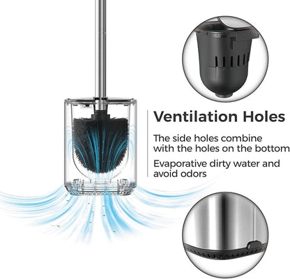 Toilet Brush and Holder Set Toilet Bowl Brush Stainless Steel Automatic Open lid Toilet Bowl Cleaner Brush Set Toilet Scrubber Kit Toilet Cleaning Brush for Bathroom