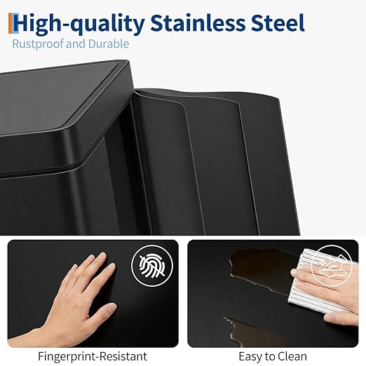 Garvee Dual Compartment Trash Can, 2 x 8 Gal (2 x 30L) Stainless Steel Recycling Bin with Foldable Foot Pedal & Soft-Close Lid, Kitchen Garbage & Recycle Combo - Black