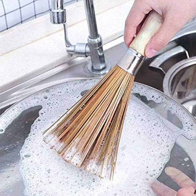2 Pack Natural Bamboo Wok Brushes,Bamboo Kitchen pan Brush,Kitchen Cleaning Brush,for Cleaning Dishes, Sink