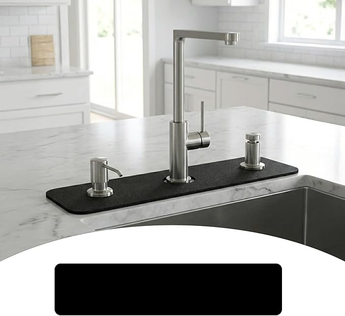 Customizable Kitchen Sink Faucet Mat: 24"Lx5.5"W Absorbent Sink Edge Protector & Bathroom Counter Protector - Quick Drying Splash Guard Cut to Fit 2, 3, 4 Holes Faucet, Soap Dispenser & Irregular Sink