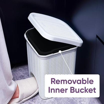 Superio 2-Pack Mini 6L Step Pedal Trash Can - Wicker Design, Hidden Mechanism, Durable Plastic, Ideal for Desktop, Countertop, Pet Waste/Dog Poop- White