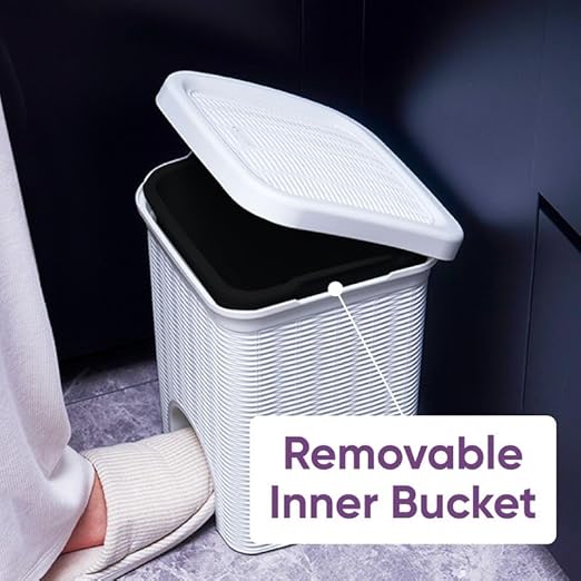 Superio Mini 6L Step Pedal Trash Can - Wicker Design, Hidden Mechanism, Durable Plastic, Ideal for Desktop, Countertop, Pet Waste/Dog Poop - White