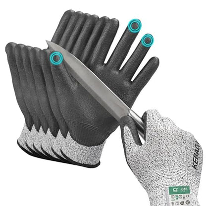 Kebada Cut Resistant Gloves, ANSI A2 Cutting Glove, PU Coated, Touchscreen, Multi-Purpose Model C2, 3 Pairs, Medium