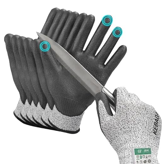 Kebada Cut Resistant Gloves, ANSI A2 Cutting Glove, PU Coated, Touchscreen, Multi-Purpose Model C2, 3 Pairs, Medium