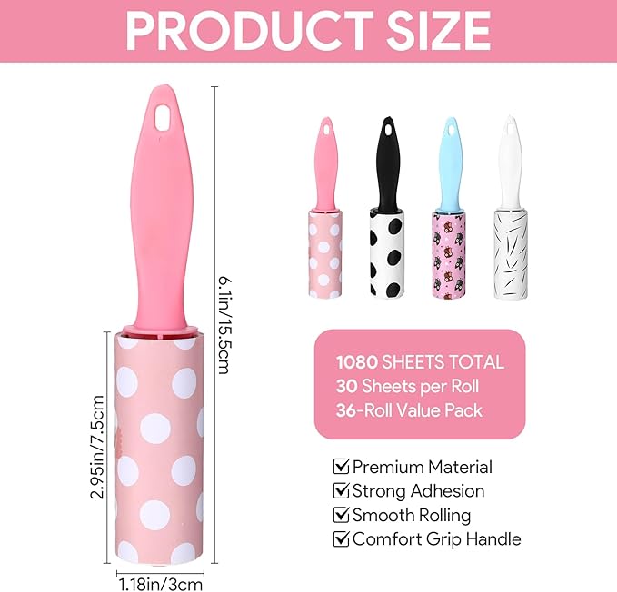 36 Pcs Mini Lint Roller for Clothes Travel Size, Travel Lint Roller for Clothes, Pet Hair, Furniture and Car Compact, Small Lint Remover Sticky Pet Hair Removal Tool for Travel