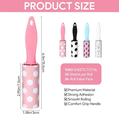 36 Pcs Mini Lint Roller for Clothes Travel Size, Travel Lint Roller for Clothes, Pet Hair, Furniture and Car Compact, Small Lint Remover Sticky Pet Hair Removal Tool for Travel