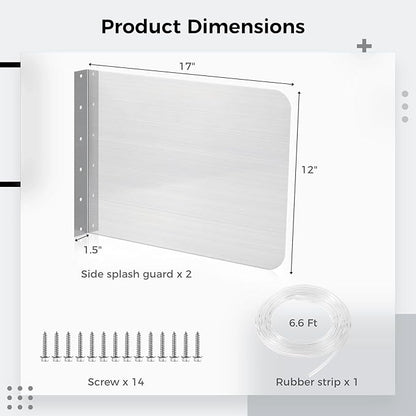 2 PCS Side Splash Guards for Sink, 12''x17'' Stainless Steel Kitchen Sink Splash Protectors with Screws, Restaurant Home Hand Sink Guards，Splash Guard for Kitchen Sink Area