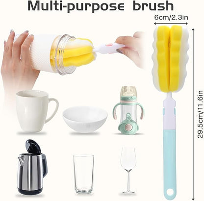 4 Pcs Bottle Brush Sponge, Cup Water Bottle Sponge Brush Cleaner, Detachable Cleaning Brushes for Cleaning with Handle for Baby Glasses Mugs(4Pcs+2 Heads)