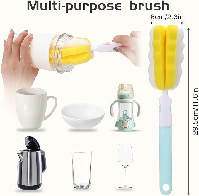 4 Pcs Bottle Brush Sponge, Cup Water Bottle Sponge Brush Cleaner, Detachable Cleaning Brushes for Cleaning with Handle for Glasses Mugs