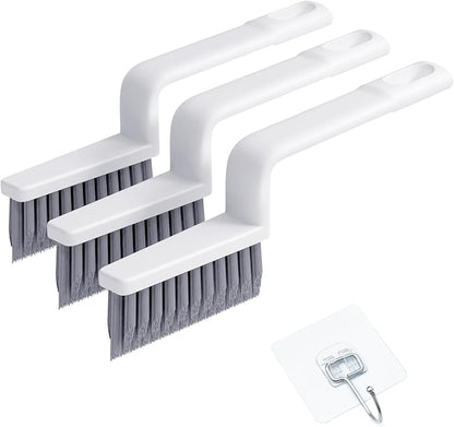 MIXVOVA V-Shaped Grout Cleaner Brush, 3 Pcs Grout Brushes for Tile Floor, Handheld Grout Cleaning Brushes Set with 3 Hooks for Shower, Bathroom, Kitchen, Home Use, Stiff Bristle