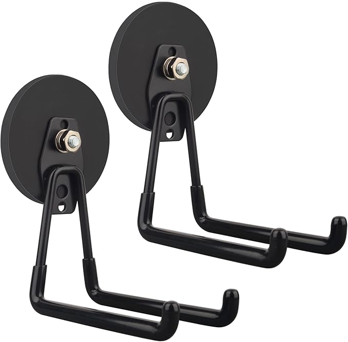 ULIBERMAGNET Strong Magnetic Ultimate Hooks,Large Magnet with Hooks for Heavy Duty Tools,Jig Saw,Hose, 2 Pack Heavy Duty Magnetic Hooks for Hammer Drill,Circular Saw,Garden Tool(3.46inch/Black)