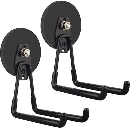 ULIBERMAGNET Strong Magnetic Ultimate Hooks,Large Magnet with Hooks for Heavy Duty Tools,Jig Saw,Hose, 2 Pack Heavy Duty Magnetic Hooks for Hammer Drill,Circular Saw,Garden Tool(3.46inch/Black)
