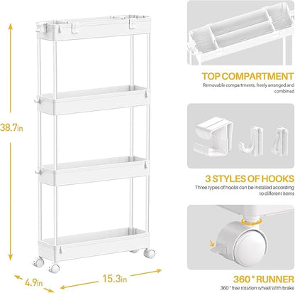 SPACELEAD 2-piece Set Slim Storage Cart 3 Tier,Bathroom Organizer Rolling Utility,Mobile Shelving Unit Slide Out for Office, Kitchen, Laundry Room & Narrow Places