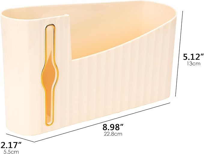 Wall Mount Trash Bag Dispenser, Plastic Grocery Holder for Kitchen Cabinet, Adhesive Garbage Organizer with Divider & Gold Slot, No Drill Storage Box (Beige)