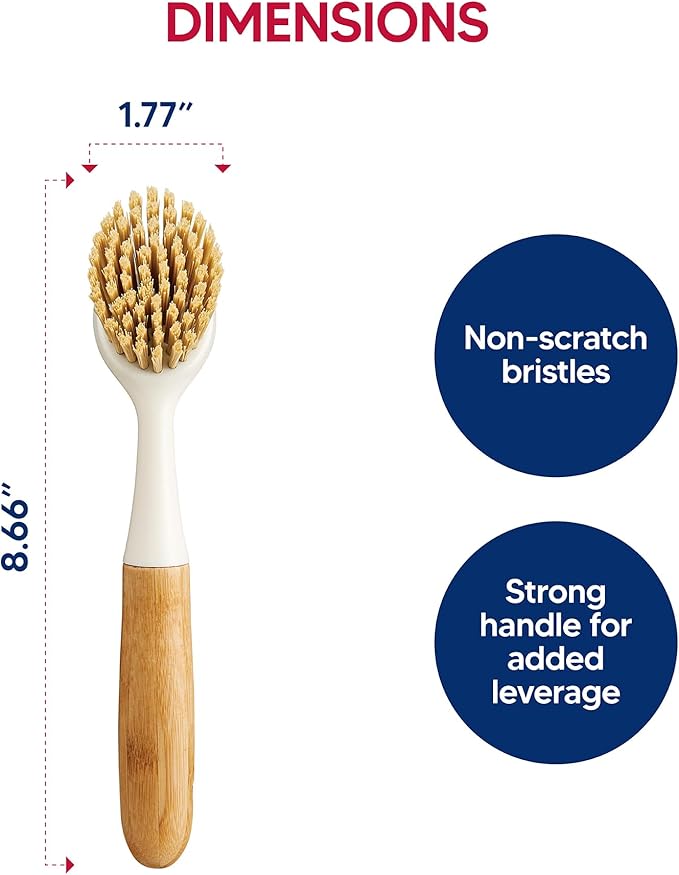 HIC Kitchen Dish Scrubbing Brush, Bamboo with Non-Scratch Bristles