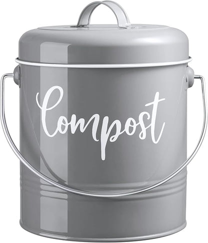 DAYYET Gray Compost Bin Kitchen, 1.3 Gallon Farmhouse Kitchen Compost Bin Countertop with Lid and Charcoal Filters, Indoor Compost Bucket for Decor and Accessories