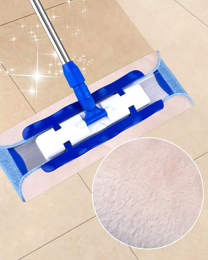 KEEPOW 5 Pack Reusable Microfiber Mop Refills, Compatible with MR.SIGA Professional Mop, Blue, 44cm X 24cm, For Hardwood, Laminate, Tile Floors