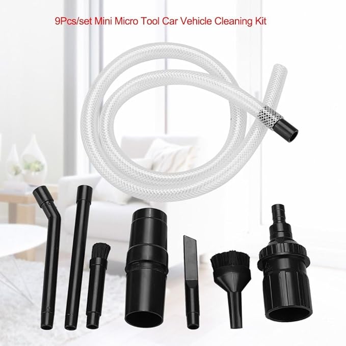 9pcs/Set Universal Vacuum Cleaner Attachments Accessories,Micro Vacuum Attachments for Car Detailing,Mini Micro Tool Car Vehicle Cleaning Kit Shop Vac