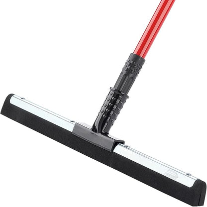 20 Inch Rubber Floor Squeegee with Red Steel Handle, Flex Blade