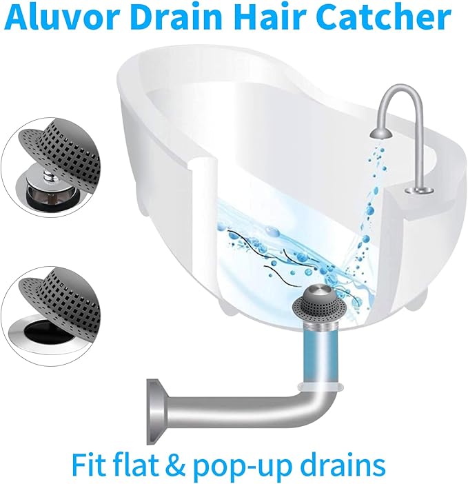 Aluvor Shower Drain Hair Catcher, Bathtub Drain Cover Foldable Silicone Shower & Tub Protector for Pop-Up & Regular Drains