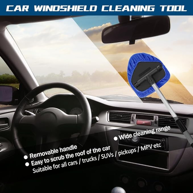 Car Wash Brush with Long Handle, Windshield Cleaning Tool, Car Washing Mop Kit Mitt Sponge Car Cleaning Supplies Kit, Microfiber Towel Gloves Universal for Cars RV SUV Truck Office (Blue)
