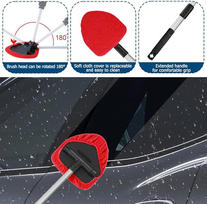 Car Wash Brush with Long Handle, Windshield Cleaning Tool, Car Washing Mop Kit Mitt Sponge Car Cleaning Supplies Kit, Microfiber Towel Gloves Universal for Cars RV SUV Truck Office (Red)