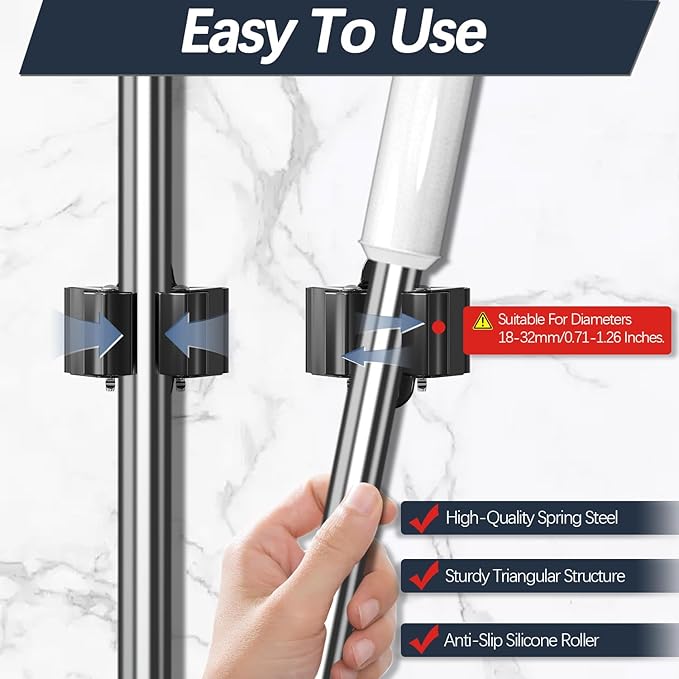 3-H Stainless Steel Broom Holder Wall Mount 12-Pack- Heavy Duty Mop Organizer, Wall Mounted Broom Storage with Secure Mounting for Kitchen Laundry Garage Bathroom (Space Saving)