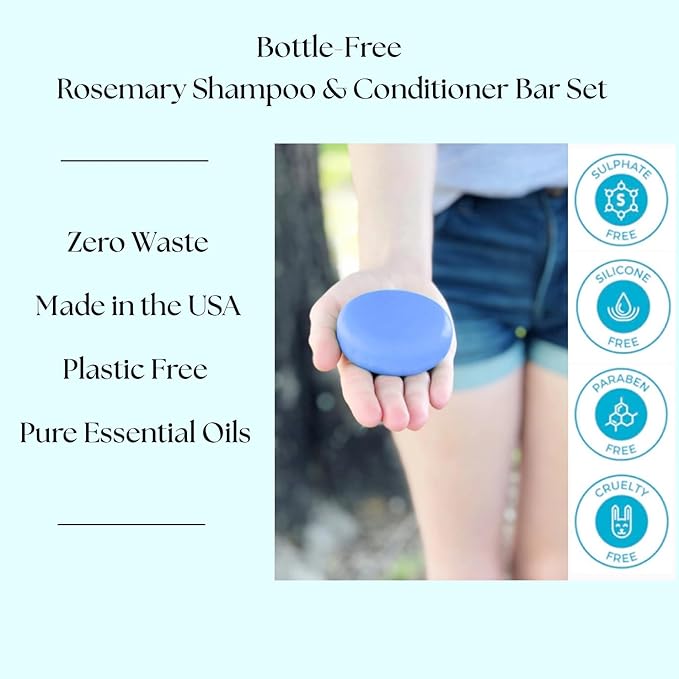 Peppermint & Rosemary Shampoo & Conditioner Bar Set, Organic, Vegan, Volumizing, Hydrating Argan Oil Conditioner & Shampoo for Curly or Straight Hair, Paraben & Sulfate Free, Made in USA