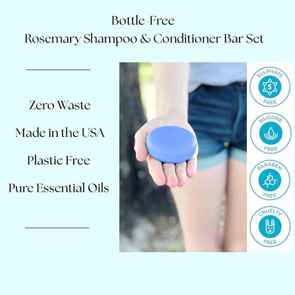 Peppermint & Rosemary Shampoo & Conditioner Bar Set, Organic, Vegan, Volumizing, Hydrating Argan Oil Conditioner & Shampoo for Curly or Straight Hair, Paraben & Sulfate Free, Made in USA