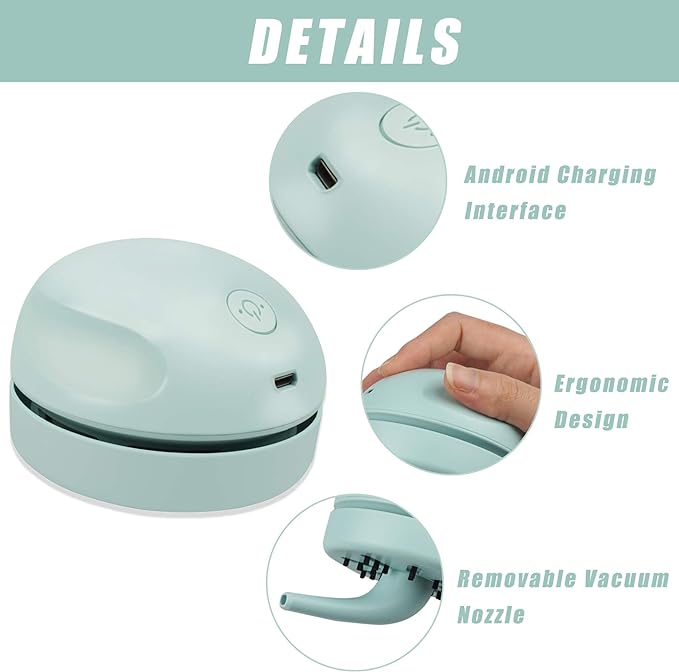 Desktop Vacuum Cleaner USB Charging with Vacuum Nozzle Cleaning Brush, Detachable Design & Portable Mini Table Dust Vaccum Cleaner, Clean Dust, Crumbs, Piano, Computer, Car Etc(Light Green)
